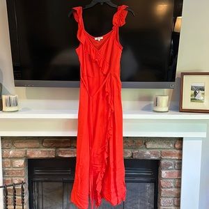 Madewell ruffle tie red dress, size 6